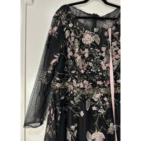 Mac Duggal Floral Embroidered Long Sleeve Dress Black Pink Plus Sz 22 NWT 20476 - Picture 6 of 16